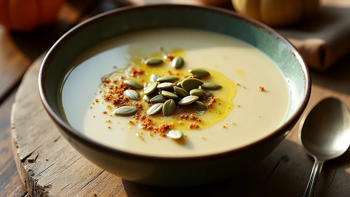 Velouté de topinambours aux graines de citrouille grillées